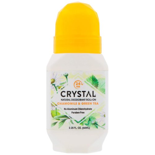 Crystal Essence Mineral Deodorant Roll-On, Chamomile &amp; Green Tea 2.25 oz (Pack of 4)