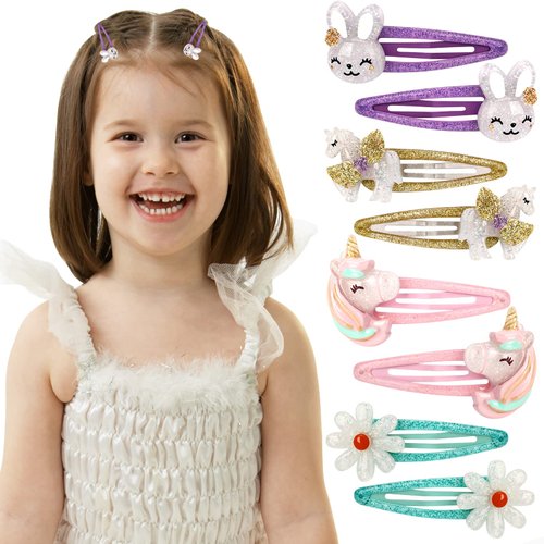 Girls Unicorn Hair Clips Toddler Girls Snap Clips with Cute Flower Pattern,Lovely Rabbit Metal Snap Hair Pins,Cute Flower Hair Clip for Toddlers Girls Kids(B)