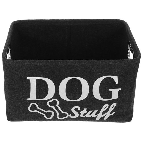 Alipis Dog Toy Basket, Felt Dog Toy Storage Box with Shaped Handle, Dog Toy Organizer Bin Dog Stuff Container Chest for Dog Toys, Puppy Toys, Dog Food, Blankets, Leashe (Dark Grey)
