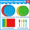 96 Pcs Building Block Party Supplies, Building Bricks Party Plates and Napkins Set Boys Girls Building Block Themed Party Dinnerware for Kids Baby Shower Birthday Party Decorations, Serves 24
