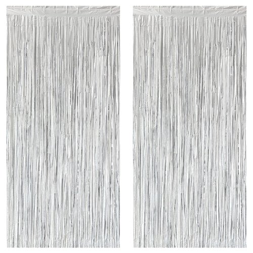 Acuteye Silver Foil Fringe Curtain 3.3×8.3FT 2 Packs, Metallic Tinsel Curtains Party Streamers for Birthday Graduation Baby Shower Decoration (2pcs,3.3FT×8.3FT, Silver)