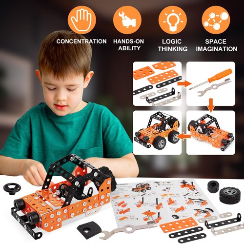 Jixin Xyzhi Building Sets Stem Assembly Metal 3-D Puzzle Off-Road Model Car Building Kit Construction Set Toys Parent-Child Interaction Play Sets Gifts for Kids Age 8-16 Orange…