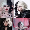 MAGQOO Half Black White Wig with Bangs Women Girls Short Curly Wavy Wig Black and White Hair Wigs Halloween Cosplay Costume Party Wig