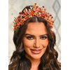Yean Red Baroque Wedding Crown Gold Royal Quinceanera Headwear Leaf Vintage Bridal Headpiece for Women
