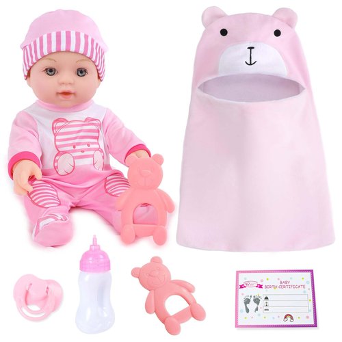 UZIDBTO 12" Realistic Baby Doll with Accessories and Clothes 12 Inch Soft Silicone Newborn Dolls in Gift Box with Nursery Swaddling Sack, Pacifier and Feeding Bottle,Gift for Ages 3+