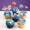 Ephlyn 24Pcs Outer Space Cupcake Toppers Planet Rocket Spaceship Trip to the Moon Star Cupcake Picks Solar System Galaxy Universe Planets Birthday Cupcake Decorations Party Supplies