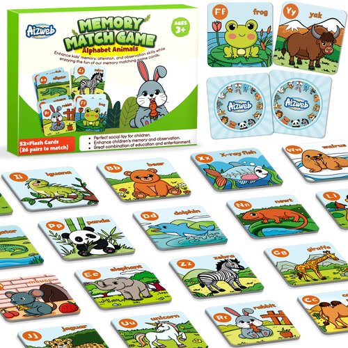 Aizweb Alphabet Match Game,Memory Game,52 Pcs ABC Learning Letter Flash Cards for Toddlers Ages 3 4 5,Educational Toys for Pre K Preschool Kindergarten Learning Activities Classroom Must Haves