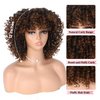 Hanne Fashion Curly Afro Wig with Bangs Short Kinky Curly Wig for Women Synthetic Ombre Brown Curly Wigs Shoulder Length Glueless Afro Wig (1B/30#)