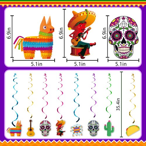 Feliz Cumpleanos Banner, Pre-Strung Happy Birthday Banner, Cinco de Mayo Banner Papel Picado, Mexican Theme Birthday Party Decorations, Fiesta Birthday Hanging Swirl Decorations