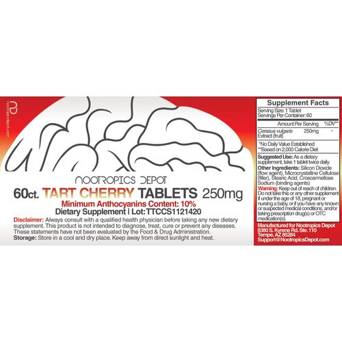 Nootropics Depot Tart Cherry Extract Tablets | 250mg | 60 Count | 10% Anthocyanins | Supports Balanced Oxidation & Inflammation Levels | Promotes Physical Strength & Energy