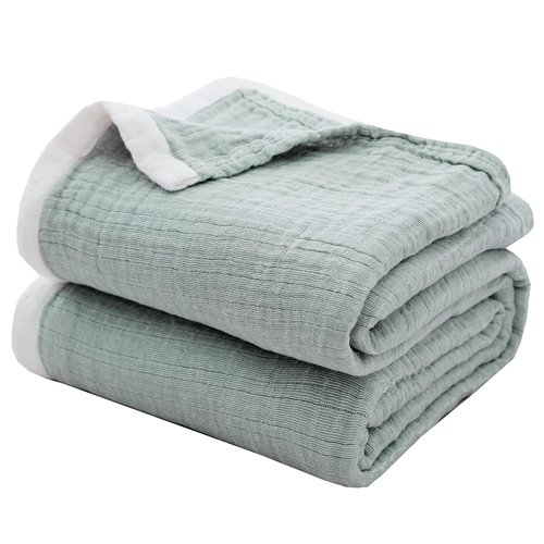 SE SOFTEXLY Cotton Muslin Blankets 4-Layer Linen Texture Blankets for Bed Couch,Thermal Blanket for Adults Lightweight Soft Breathable Throw Blanket for All Season Gauze Blanket(50"x60",Sage Green)