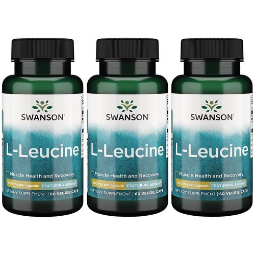 Swanson Amino Acid Ajipure L-Leucine Pharmaceutical Grade 500 Milligrams 60 Veg Capsules (3 Pack)