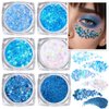 Teenitor Body and Face Glitter, Blue Body Glitter, Hair Glitter Gel, 6 Shapes Makeup Glitter Gel for Face, Body, Hair, Glitter for Halloween Makeup