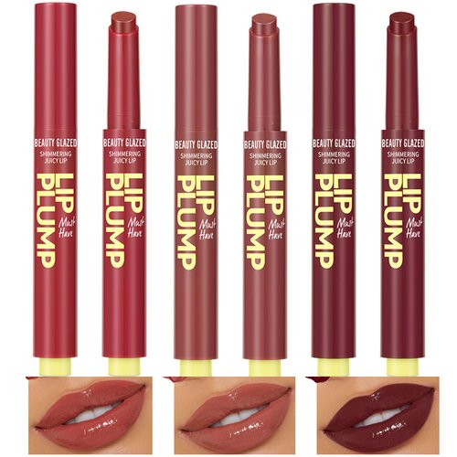 Beauty Glazed 3PCS Juicy Lip Oil Slick Click - Plump, Moisturize, and Shine with Non-Sticky Lipstick - Lightweight, Buildable, Pigmented Vegan Lip Balm (6# 10# 12#)