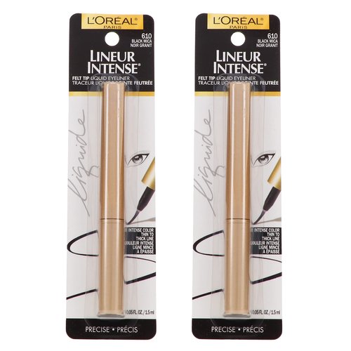 L'Oreal Lineur Intense Felt Tip Liquid Eyeliner, Black Mica [610], 0.05 oz (Pack of 2)