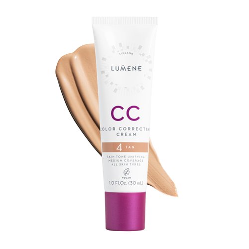 Lumene Color Correcting CC Cream - Lightweight Foundation with Medium Coverage - Redness Reducing Face Makeup for a Glowing Complexion - Vegan Formula + Suitable for All Skin Types - Tan (1 fl oz)