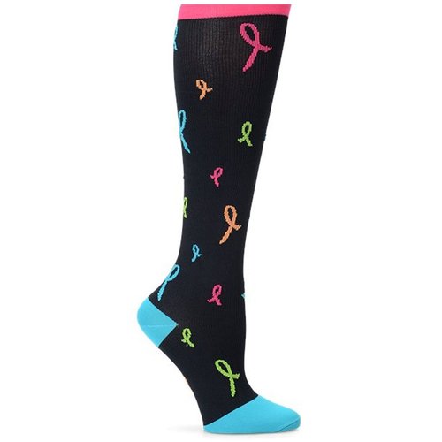 Nurse Mates Women's 12-14 MmHg Compression Over-Calf Support Sock 1 Pair Pack (Awareness Ribbons)