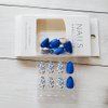 30Pcs Blue Press on Nails Short Almond Fake Nails French Tip Glue on Nails Glossy False Nails Blue Flowers Fake Nails Acrylic Nails Full Cover Artificial Nails Cute Stick on Nails for Women and Girls