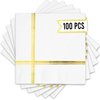 Fancy Gold Cocktail Napkins 100 PCS - 5x5 IN Gold Foil Lined Napkins 3ply Premium White and Gold Napkins for Dinner, Wedding, Holiday, Birthday - Disposable Paper Napkins with Gold Foil Trim Stripe