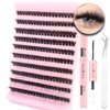 DAODER Eyelash Extension Kit 80D Thick Volume Lash Clusters Wispy 10-16MM Fluffy Lash Extension Kit With Lash Bond and Seal Waterproof Easy to DIY At Home 200pcs(80D Lash Extension Kit)