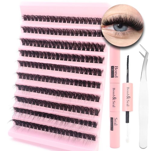 DAODER Eyelash Extension Kit 80D Thick Volume Lash Clusters Wispy 10-16MM Fluffy Lash Extension Kit With Lash Bond and Seal Waterproof Easy to DIY At Home 200pcs(80D Lash Extension Kit)
