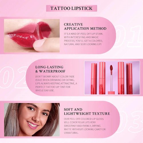 3 Colors Long-Lasting Peel Off Matte Lip Tint，Matte Natural Mist Lip Tinted，Peel Off Lip Liner Tattoo Stain，Highly-Pigmented Peel Off Lip Gloss，Non-Stick & Waterproof Formula，Transfer-proof