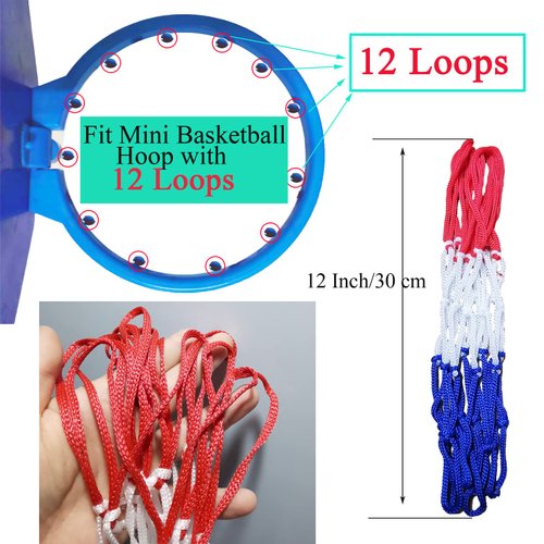 Small Net Replacement for 12 Loops Mini Basketball Hoop, 8"-10.25" Rims, All Weather Anti Whip