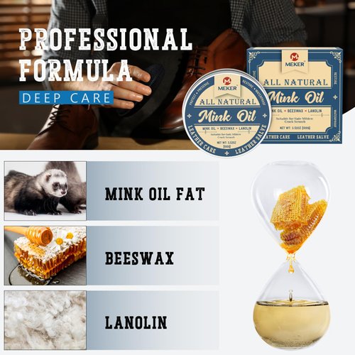 MEKER Mink Oil for Leather Boots, Leather Conditioner and Cleaner 3.52oz-All-Natural Waterproof Soften and Restore Shoes, Jackets, Hats, Baseball Gloves, Saddles and Harnesses (1 Pack)