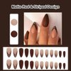 ANDGING Matte Red Press on Nails Almond Short Medium French Tip Glue on Nails with Striped Design Fake Nails for Wedding Birthday Acrylic False Nails Women Girls 24Pc Gel Stick on Nail with Glue AL99