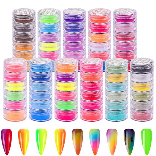 Duufin 66 Colors Nail Pigment Powder Nails Art Pearlescent Powder Colorful Glitter Fluorescence L...