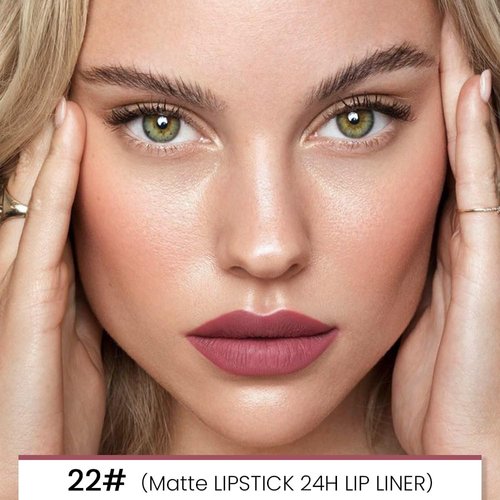 evpct 1Pcs Light Mauve Red Matte Lip Liner and Lipstick Combo Set Kit for Women, DNM Magic Neutral Lipstick 24 Hours Original Lipstick and Lips Liner Pencil Stain Makeup Long Lasting Waterproof, 22#