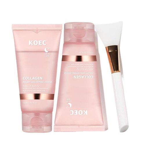 Collagen Overnight Wrapping Face Mask, Hydrating Anti-Wrinkle Facial Mask for Women and Men, Improves Elasticity, Reduces Sagging, 2.54 fl.oz with Brush