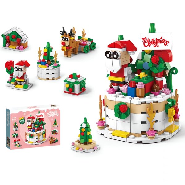 WULOBOOI Christmas Cake Advent Calendar Mini Building Set, 6 in 1 Xmas Ornaments Santa Claus Tree House Reindeer Sleigh Playset，288 PCS Christmas Creative Gifts for Adults Kids Girls Boys