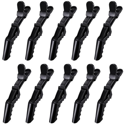 10 Pcs Alligator Hair Clip for Styling Sectioning - Salon Hair Clip for Thick Hair, Plastic Hair Styling Clip with Wide Teeth & Double-Hinged Design (Black)