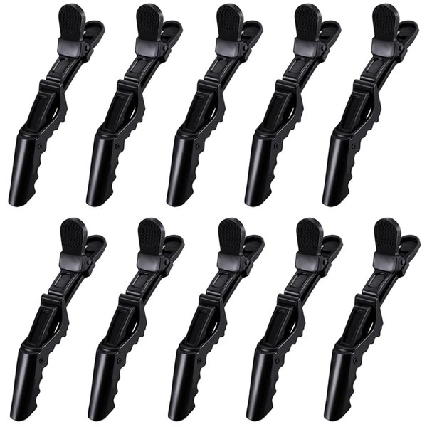 10 Pcs Alligator Hair Clip for Styling Sectioning - Salon Hair Clip for Thick Hair, Plastic Hair Styling Clip with Wide Teeth & Double-Hinged Design (Black)