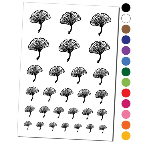 Hand Drawn Ginkgo Leaf Doodle Temporary Tattoo Water Resistant Fake Body Art Set Collection - Light Green (One Sheet)