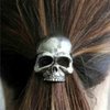Aneneiceera Gothic Viking Hair Band with Skull Ponytail Holder, Black Rope Scrunchies, Punk Skeleton Hair Accessories Jewelry for Women and Girls (Silver)