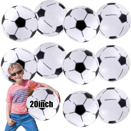 Chivao 12 Pack Inflatable Beach Ball Football Soccer Baseball Volleyball Softball Glitter Beach Ball Blow up Balls for Summer Beach Swimming Beach Pool Party Favor Game(20 Inch, Soccer)