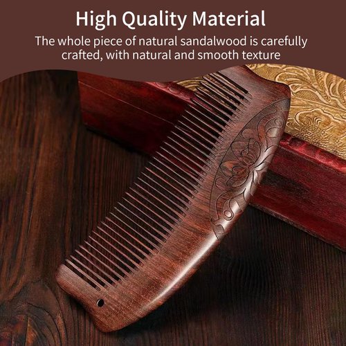 YAKUNCL Natural Sandalwood Hair Comb, Wooden Smooth Hair Comb, Wooden Combs for Women, Carved Wood Comb, Wooden Hair Comb for All Hairstyles