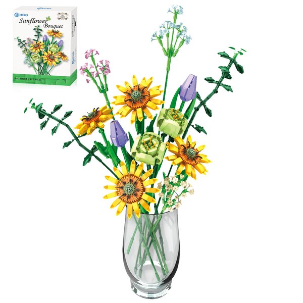 Contixo Flowers Bouquet Building Blocks Set - BK04 Artifical Sunflower Botanical Collection Kids Building Toys Kit 975 PCS, Home Plant Decor Toy Gift for Adults Kids Girls Ages 6+