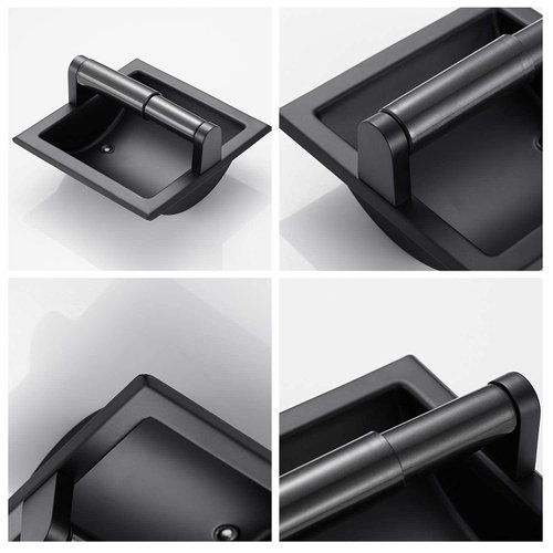 POKIM Matte Black Recessed Toilet Paper Holder/Tissue Paper Holder Stainless Steel Toilet Paper Holder in Wall for Bathroom Accessories Rear Mounting Bracket Included…