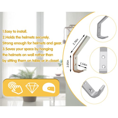EBaokuup 6 Set Helmet Holder-Motorcycle Helmet Holder Hook,Wall Mounted Equestrian Helmet Storage Rack Hanger, Motorbike Cloth Wall Mount Display Rack with Mounting Screws(6 pcs Hook+ 12pcs Screws)