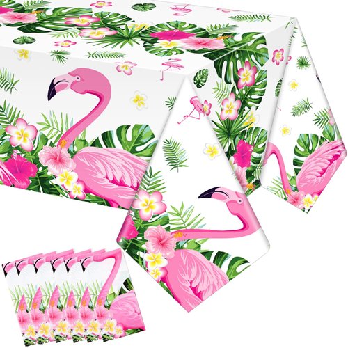 Preboun 6 Pcs Flamingo Tablecloths Tropical Luau Party Disposable Plastic Table Cover 54" x 108" Rectangle Flamingo Table Decor for Picnic Flamingo Birthday Party Decorations