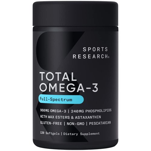 Sports Research Total Omega-3 Fish Oil from Wild Sockeye Salmon, Alaskan Pollock, Antarctic Krill...
