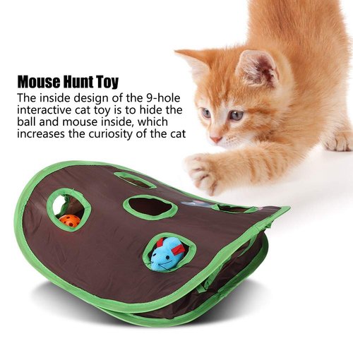 9 Mouse Hole Cat Interactive Toys, Popup Cat Toy Pet Cat Toy, Training Toys Cat Accessories, 1 Set Foldable Cat Toy Popup Open Mouse with Bell Funny Interactive Hunting Pet Toys