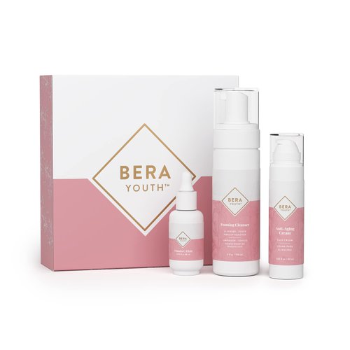 Facial Care System, 3 Product Bundle, Foaming Cleanser, Vitamin C Serum, Anti-Aging Cream, 100% Natural Ingredients, Cruelty Free, Berayouth by L’Eudine