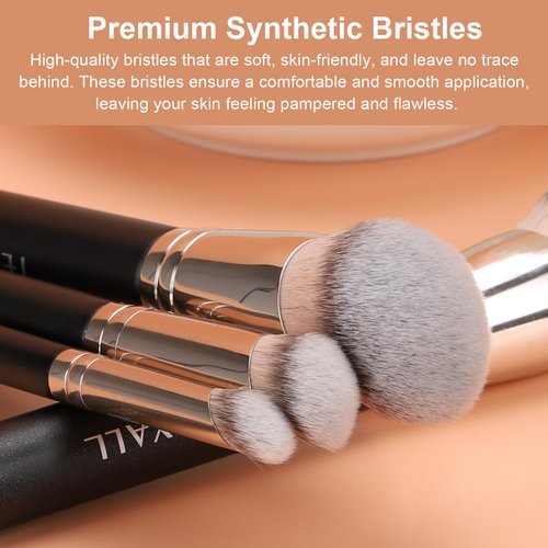 TEOYALL Foundation Contour Conceal Brush Set, 3PCS Angled Synthetic Kabuki Brush for Blending Setting Buffing with Liquid, Cream and Powder Cosmetic (170S/270S/370S)