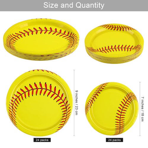 ADXCO 48 Pack Softball Plates 9 Inch and 7 Inch Home Plate Softball Round Softball Paper Plates for Sports Theme Birthday Party Decorations Party Supplies