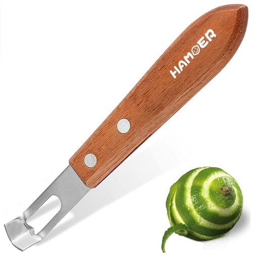 HAMOER Channel Knife Zester - Fruit and Vegetable Tool for Decorating Cocktails, Desserts, and Salads Stainless Steel Tip Wooden Handle