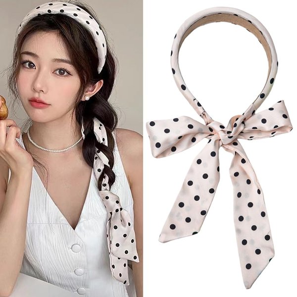 Polka Dot Headband for Women Girls Long Ribbon Headband for Women Boho Head Band Hair Accessories for Girls Birthday Gifts for Women Girls Girlfriend Daughter Summer Beach Headbands